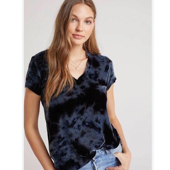 Bella Dahl Velvet Silk-Blend V- Neck Top In Black Crystal Size L Whimsigoth - Picture 1 of 9